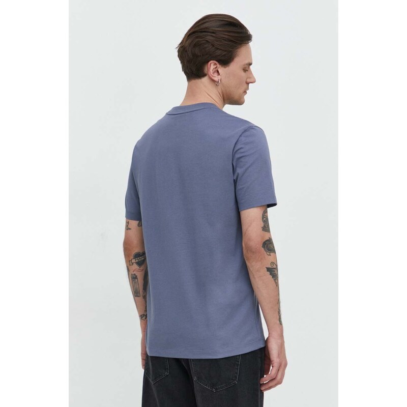 HUGO t-shirt in cotone uomo colore blu con applicazione