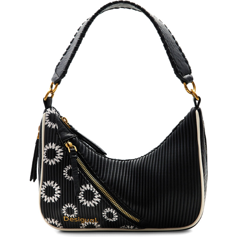 DESIGUAL Borsa Donna Nero – Tinta Unita Con Ricami E Effetto Patch, Manici Corti E Lunghi - 2