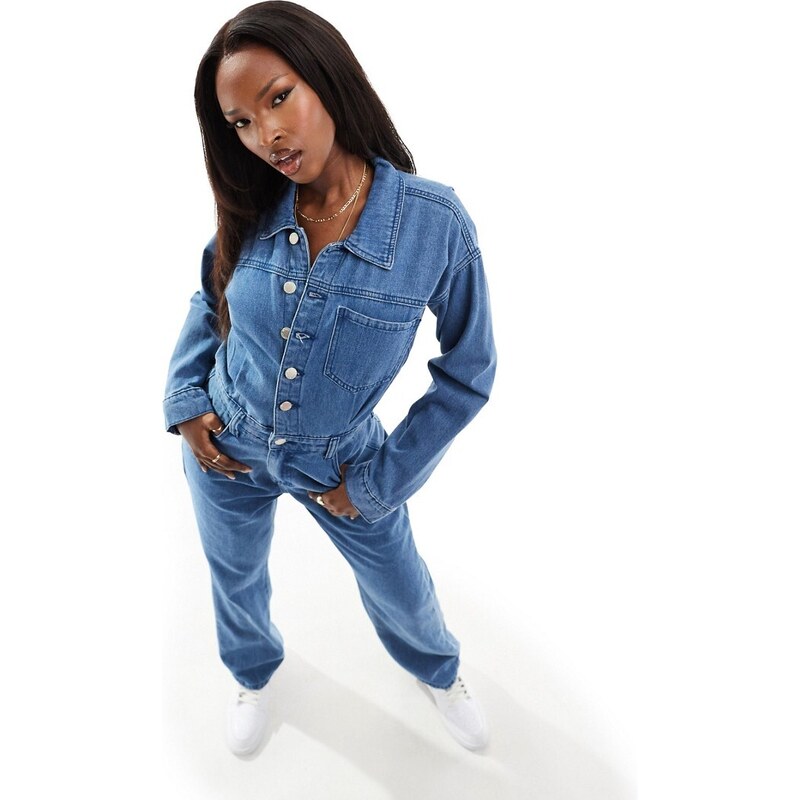 In The Style - Tuta jumpsuit di jeans a maniche lunghe blu