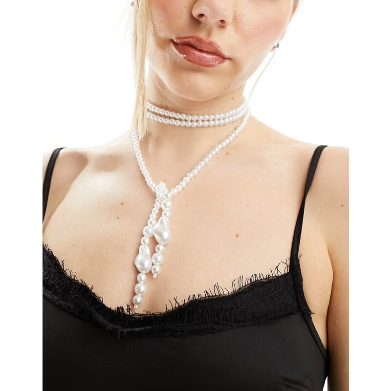 DesignB London - Collana con perle a strati-Bianco