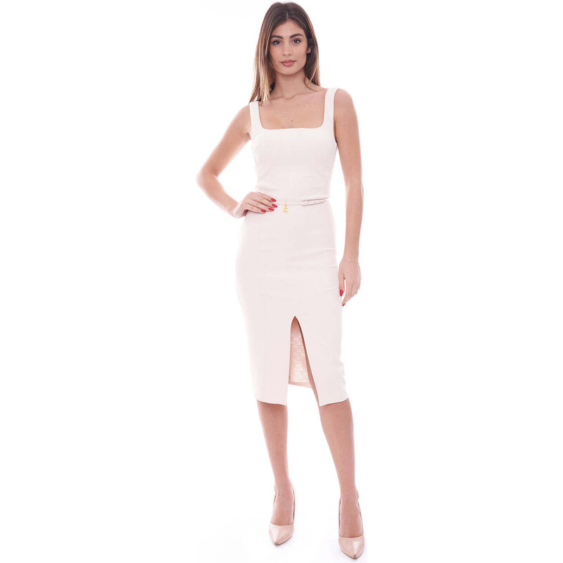 Abito tubino in crepe stretch con cintura Elisabetta Franchi AB53841E2 Taglia 40 BURRO