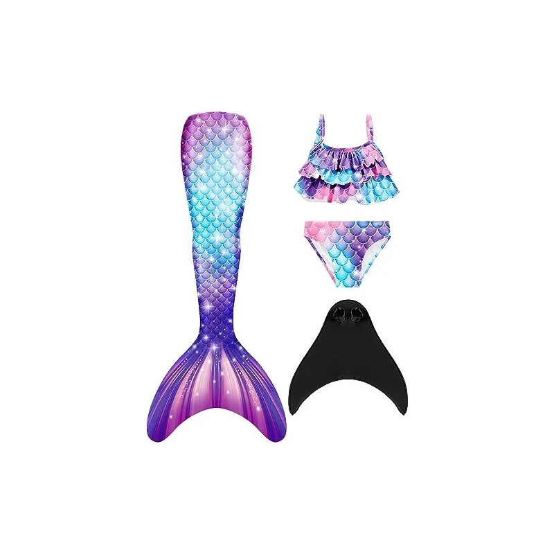 Costume Da Sirena Magica Per Bambina 5-6 Anni (110/116 Cm), Vestito Lilla Con Paillettes E Tulle, Fascia Con Fiori, Chiusura Strappo