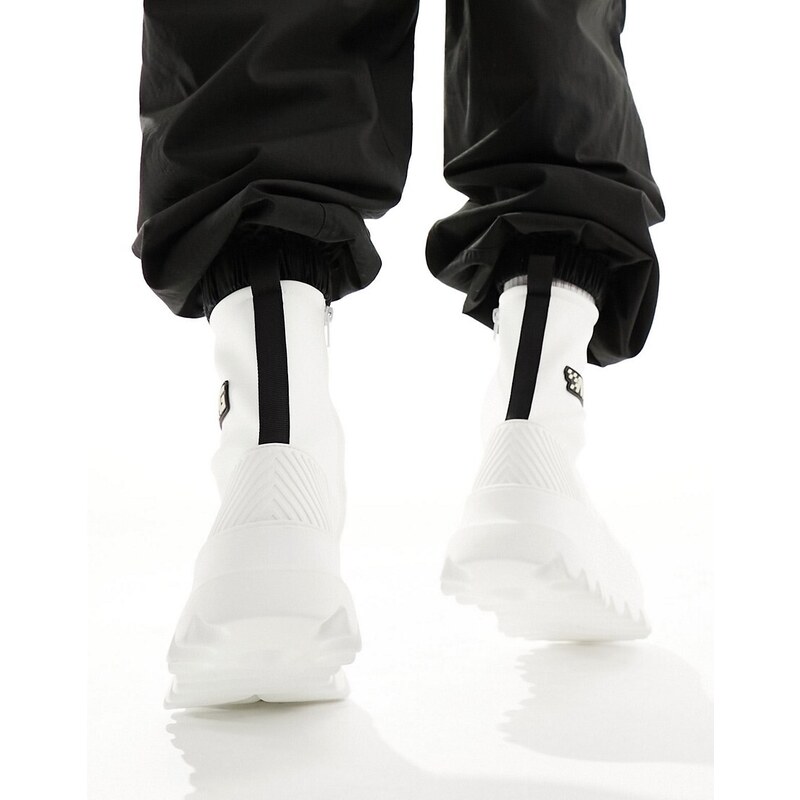ASOS DESIGN - Stivaletti a calza con zip e suola spessa bianchi con dettagli a tema motocross-Multicolore