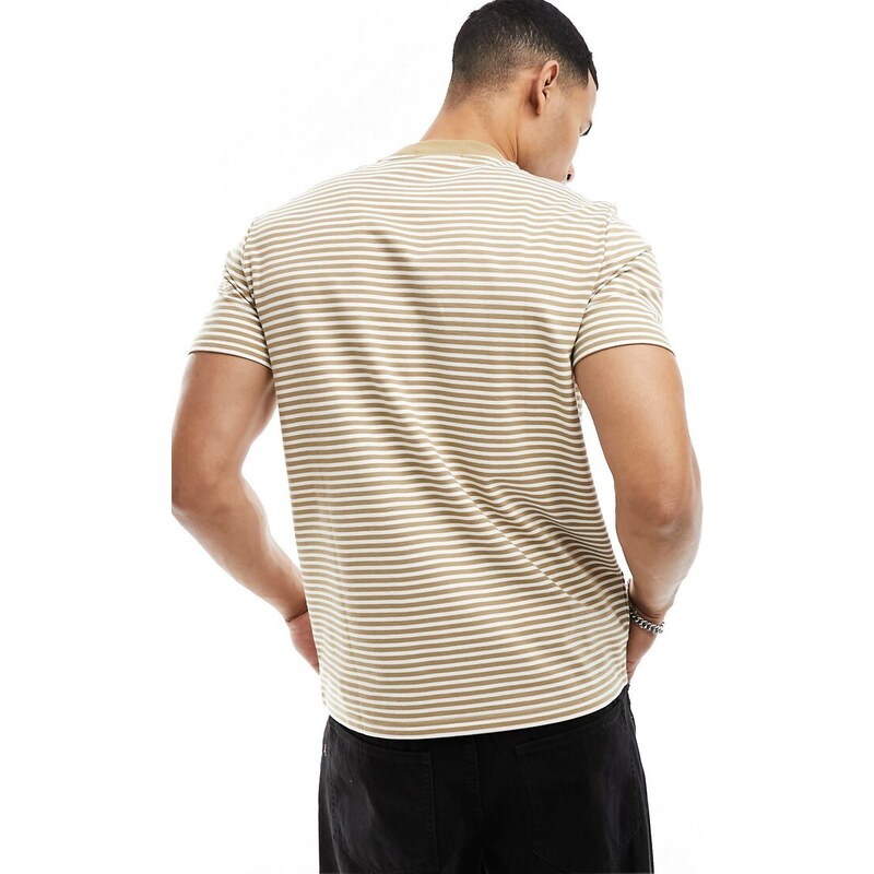 Fred Perry - T-shirt beige pesante a righe-Bianco