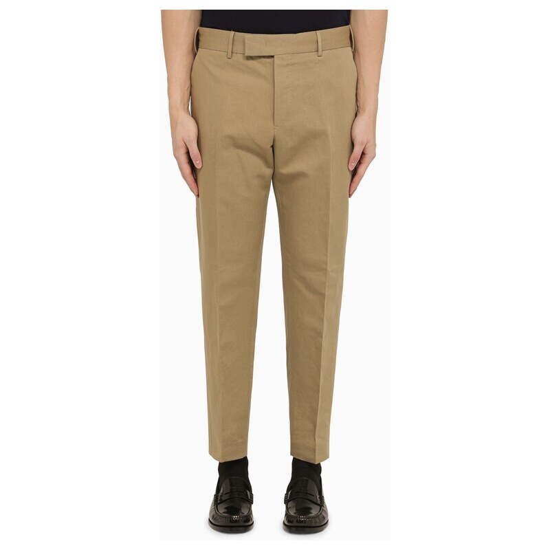 PT Torino Pantalone slim color corda in cotone e lino