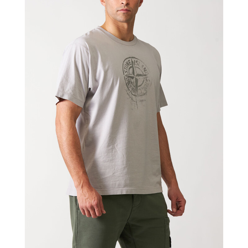 Stone Island T-Shirt in cotone grigio con Logo