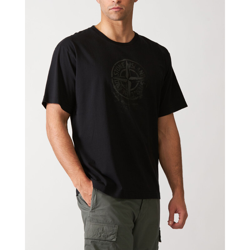 Stone Island T-Shirt in cotone nero con Logo
