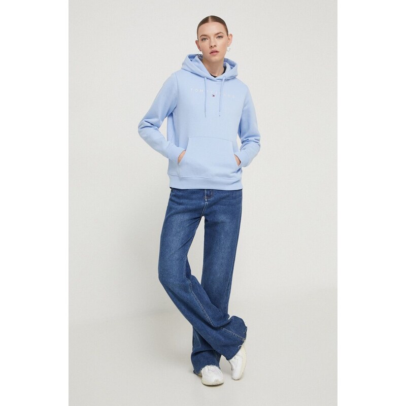 Tommy Jeans felpa donna colore blu con cappuccio con applicazione