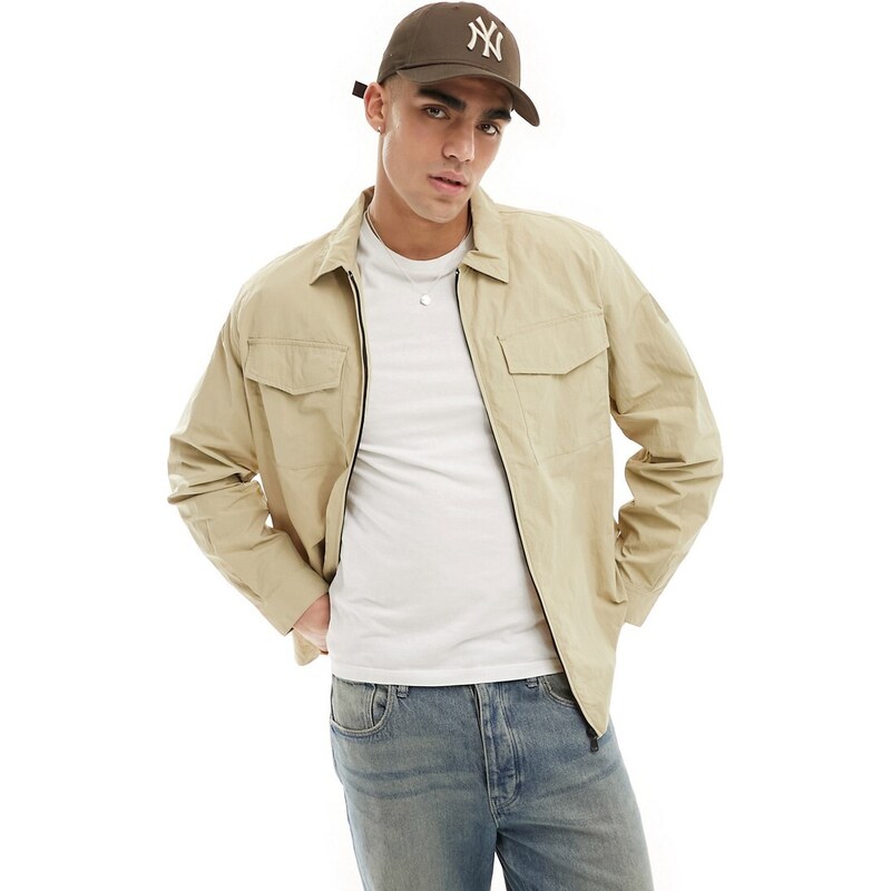 Champion - Camicia giacca multitasche beige con zip-Neutro