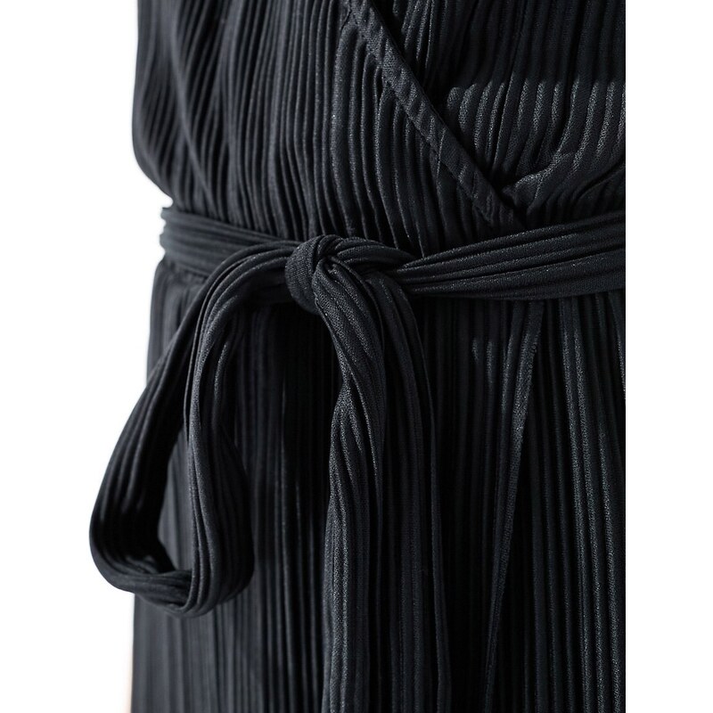 Y.A.S - Vestito midi plissé a portafoglio nero