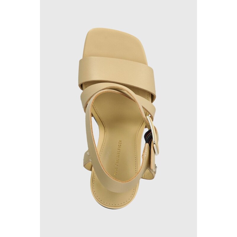 Tommy Hilfiger sandali in pelle HARDWARE BLOCK HIGH HEEL colore beige FW0FW07016