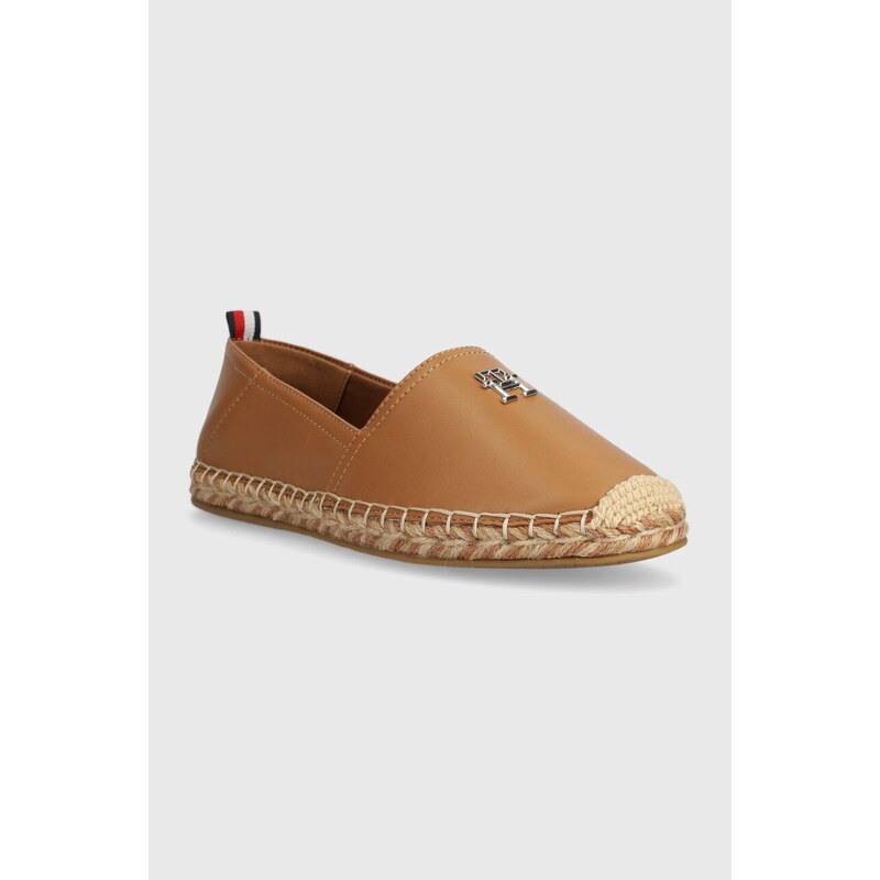 Tommy Hilfiger espadrillas in pelle TH LEATHER FLAT ESPADRILLE colore marrone FW0FW07720