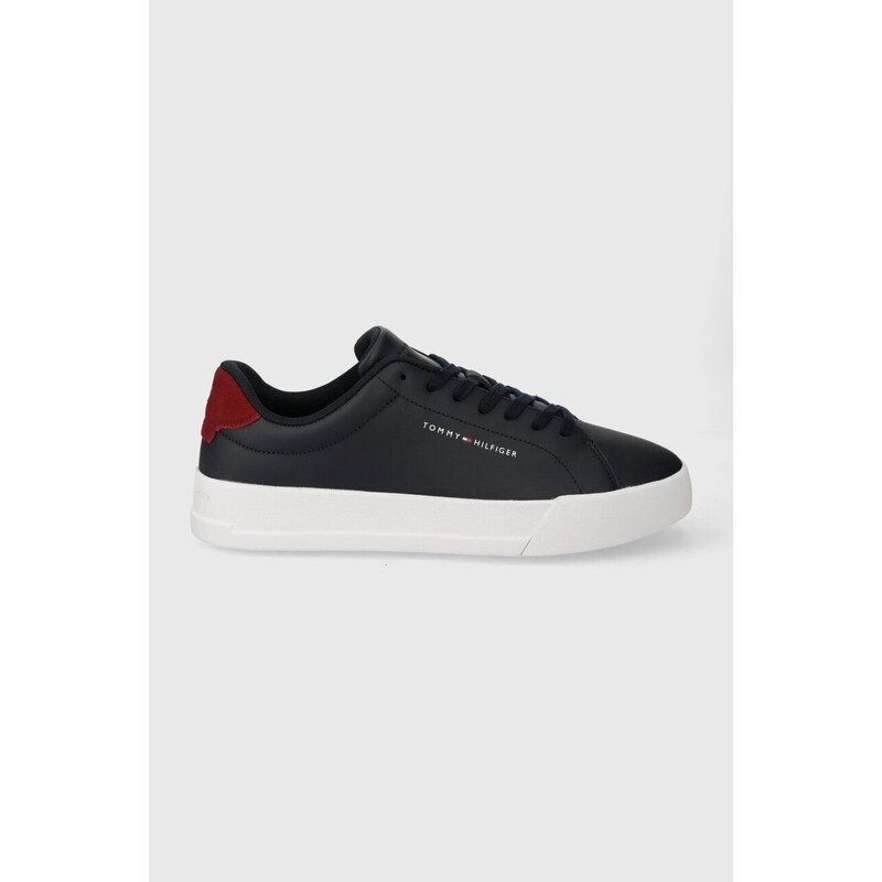 Tommy Hilfiger sneakers in pelle TH COURT LEATHER colore blu navy FM0FM04971