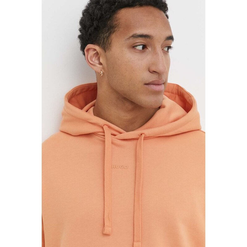 HUGO felpa in cotone uomo colore arancione con cappuccio