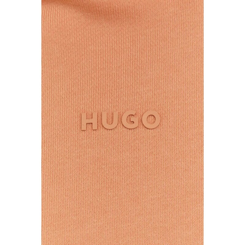 HUGO felpa in cotone uomo colore arancione con cappuccio