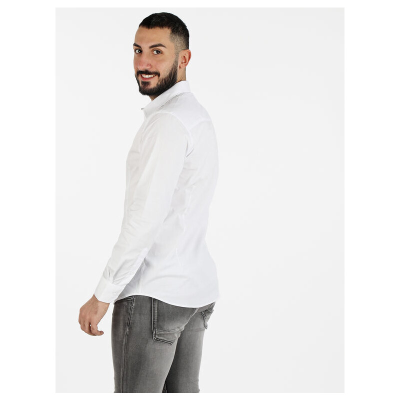Y.Two Camicia Da Uomo In Misto Cotone a Maniche Lunghe Classiche Bianco Taglia S