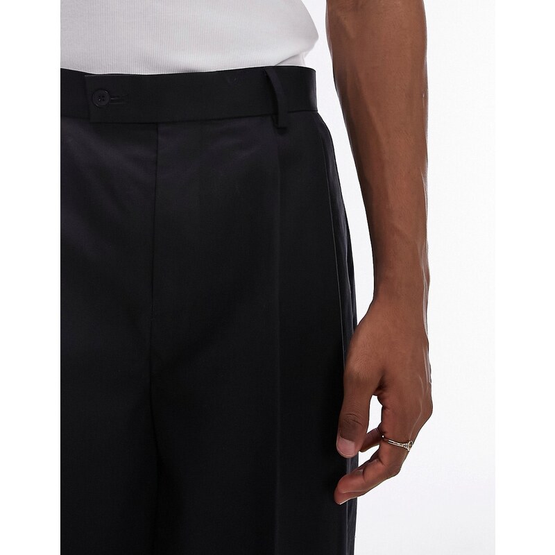 Topman - Pantaloni neri larghi eleganti in cotone-Nero