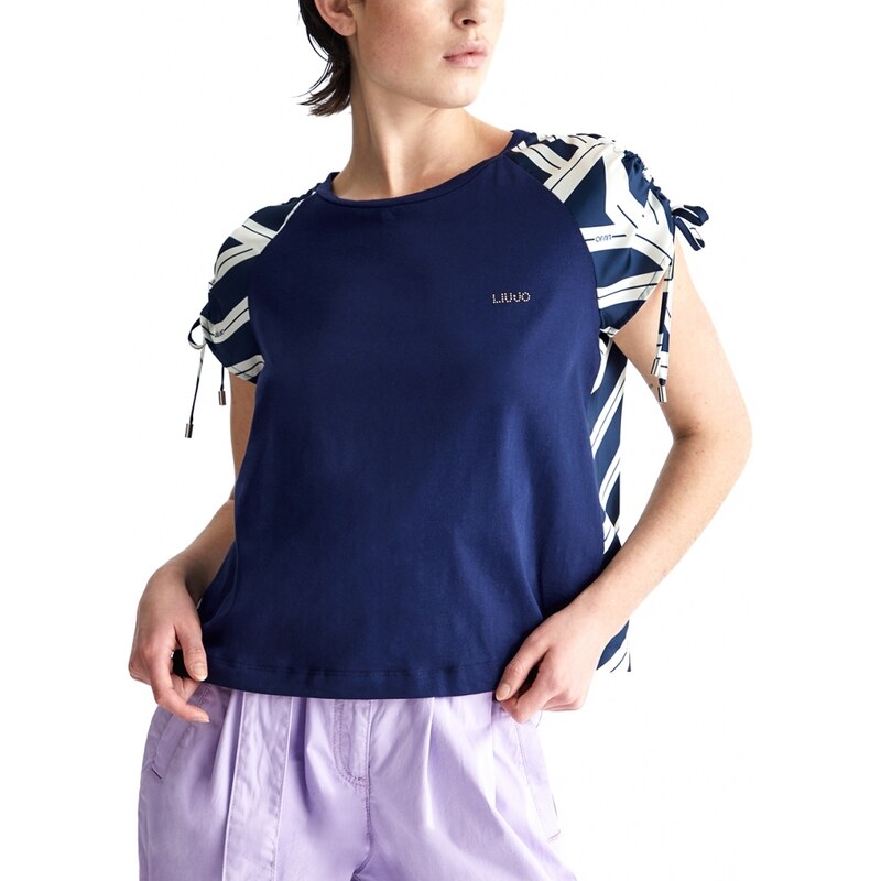 Liu Jo t-shirt donna a maniche corte blu con trama a contrasto