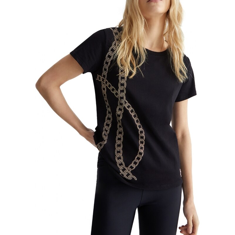 Liu Jo t-shirt donna a maniche corte nera con stampa catena