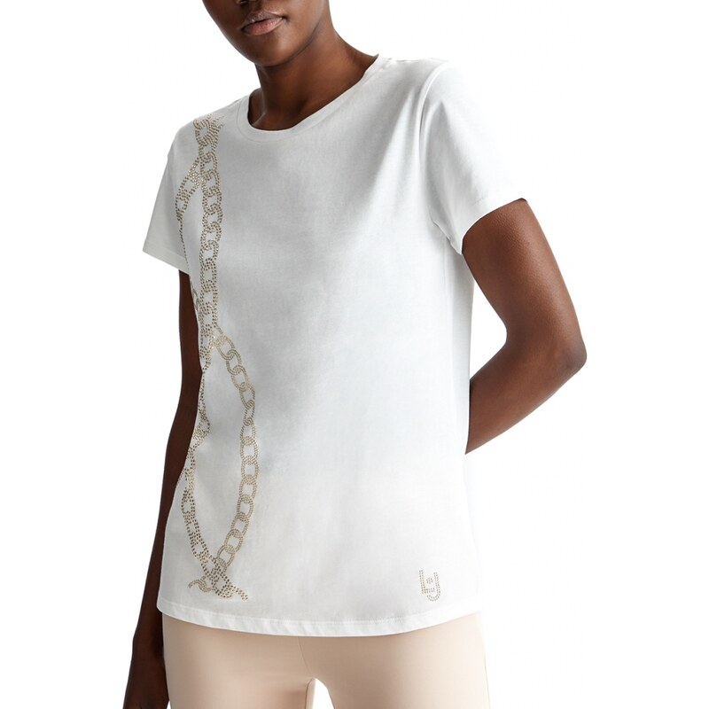Liu Jo t-shirt donna a maniche corte bianca con stampa catena