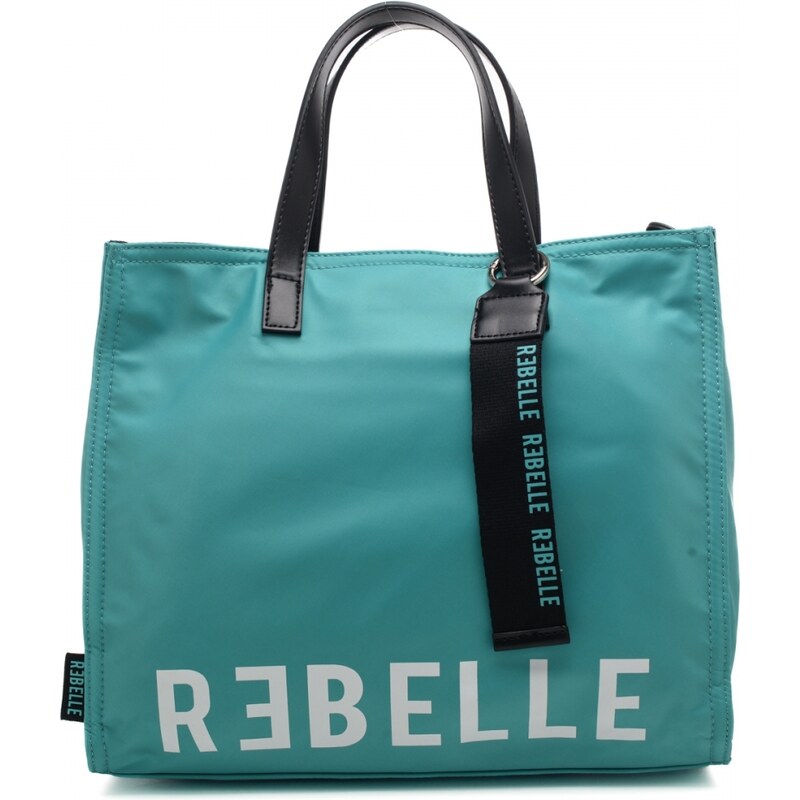 Rebelle borsa shopping electra con maxi logo e tracolla removibile blu turquoise