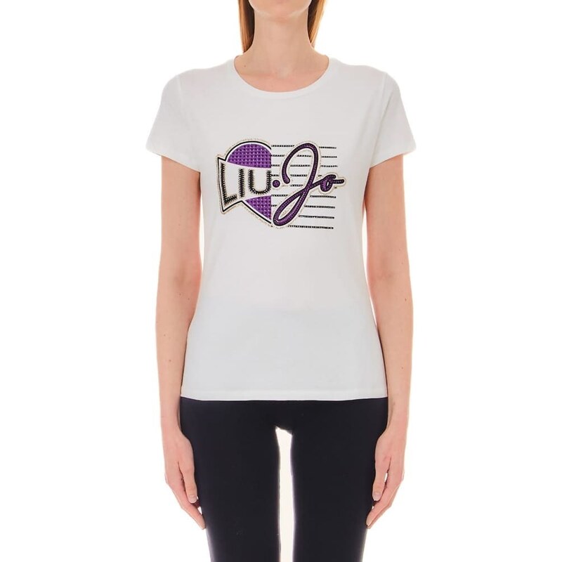 Liu Jo t-shirt ecosostenibile con logo lettering e cuore light ivory