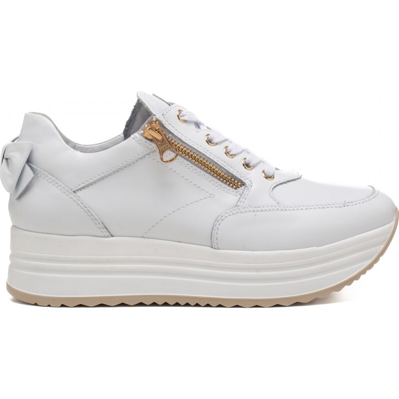 Nerogiardini sneakers donna platform bianche con cerniera laterale e fiocco nel tallone