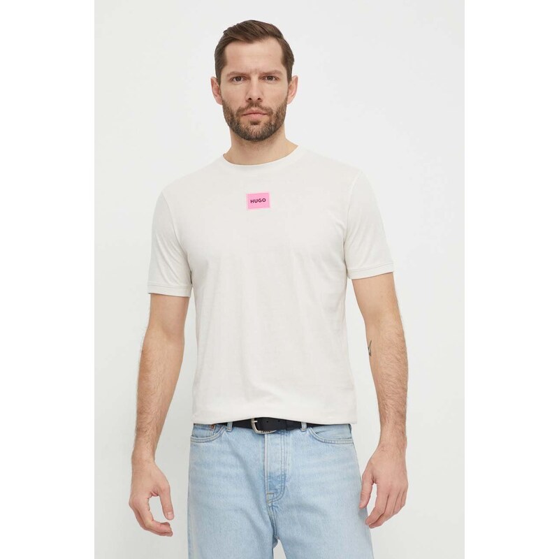 HUGO t-shirt in cotone uomo colore bianco con applicazione
