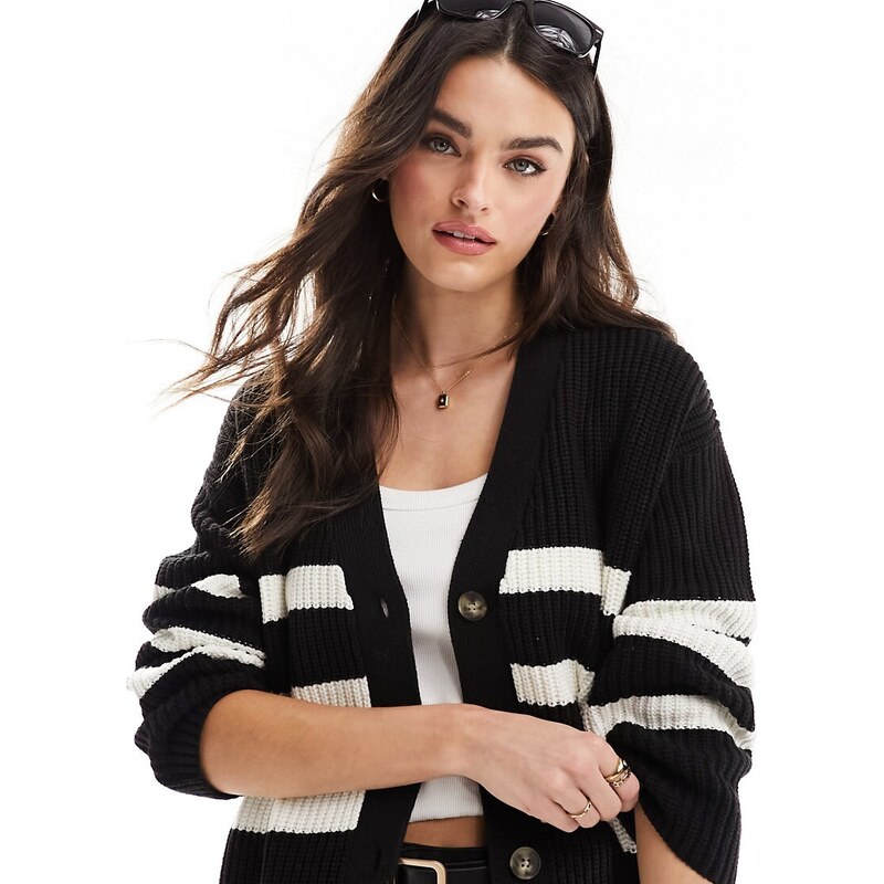 Selected Femme - Bloomie - Cardigan nero a righe bianche