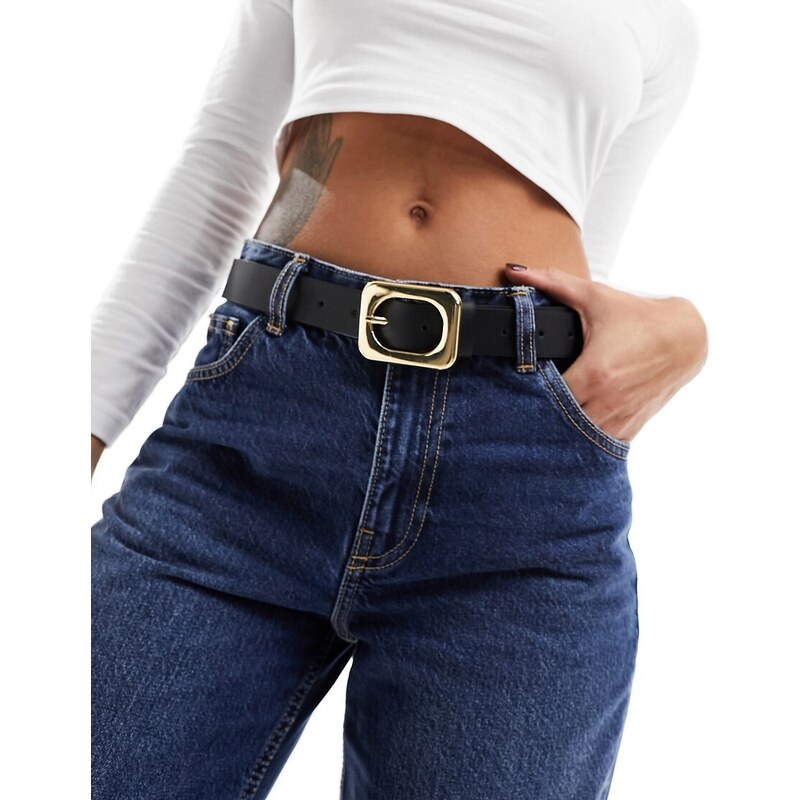 ASOS DESIGN - Cintura da jeans per vita e fianchi nera con fibbia squadrata arrotondata-Nero