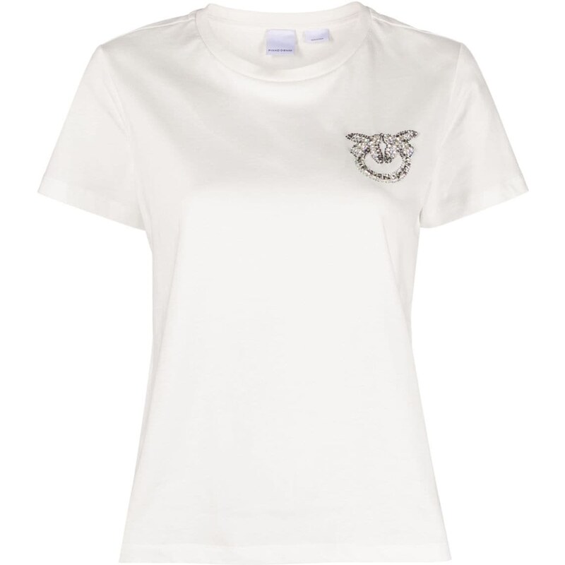 PINKO T-shirt bianca mini logo Love Birds strass