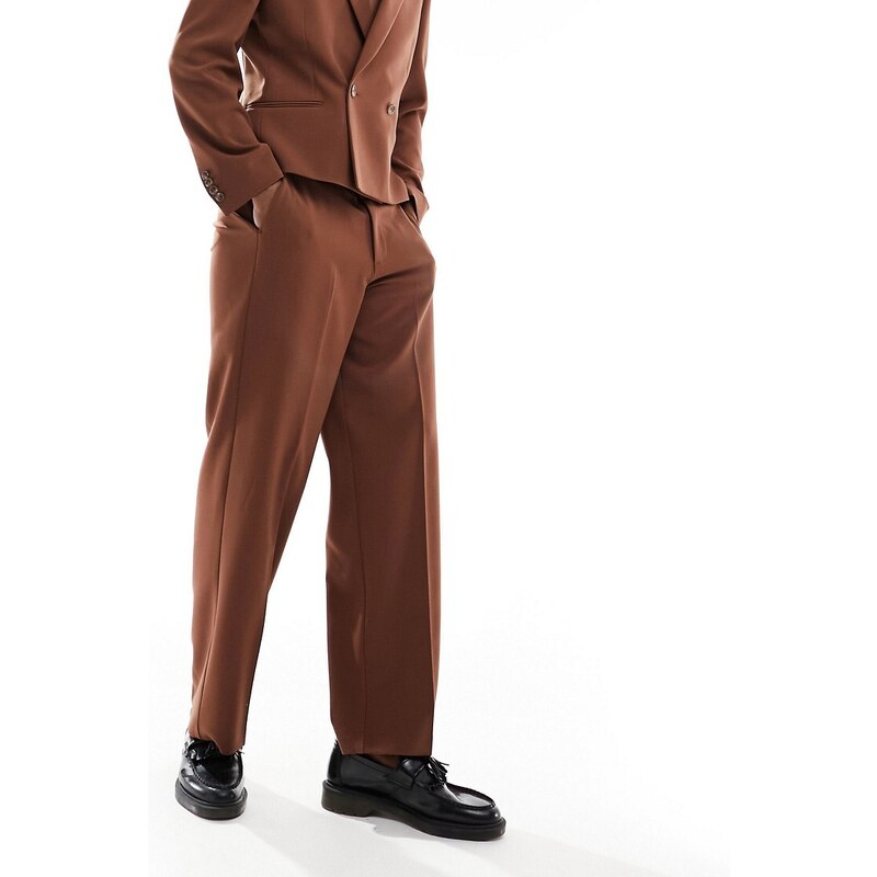 ASOS DESIGN - Pantaloni da abito a fondo ampio marroni-Marrone