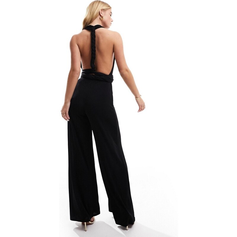 Style Cheat - Tuta jumpsuit multiposizione nera a fondo ampio-Nero