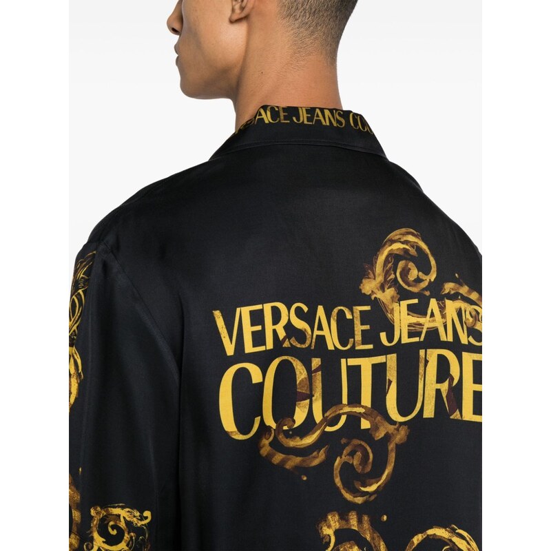 Versace Jeans Couture Camicia nera stampa oro