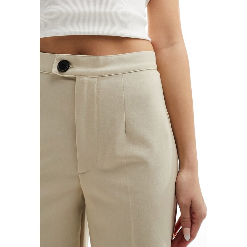 Pull&Bear - Pantaloni sartoriali a fondo ampio beige con pieghe-Marrone