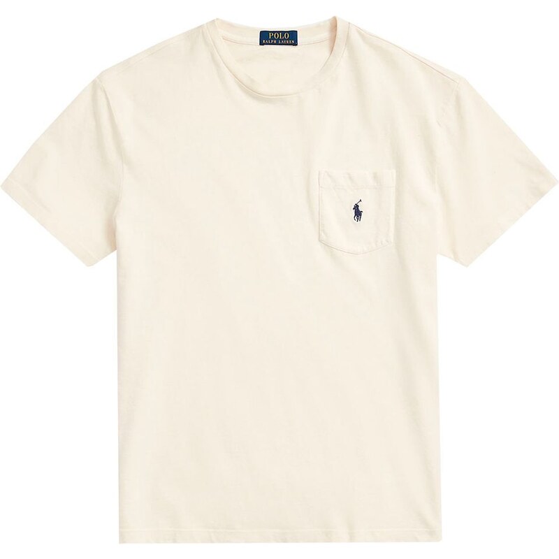 Polo Ralph Lauren T-Shirt beige in cotone e lino con taschino