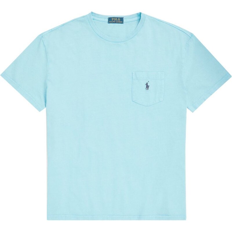 Polo Ralph Lauren T-Shirt azzurra in cotone e lino con taschino