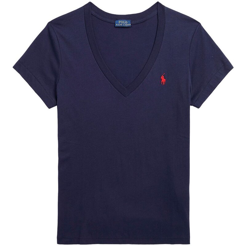 Polo Ralph Lauren T-Shirt a V in jersey di cotone blu navy con pony
