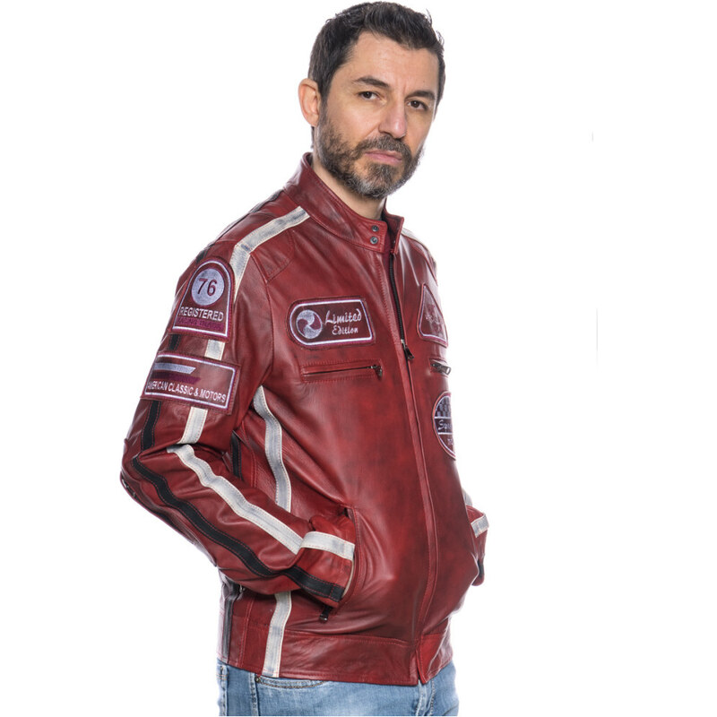 Leather Trend Motociclista Uomo - Biker Uomo Bordeaux in vera pelle Nappata
