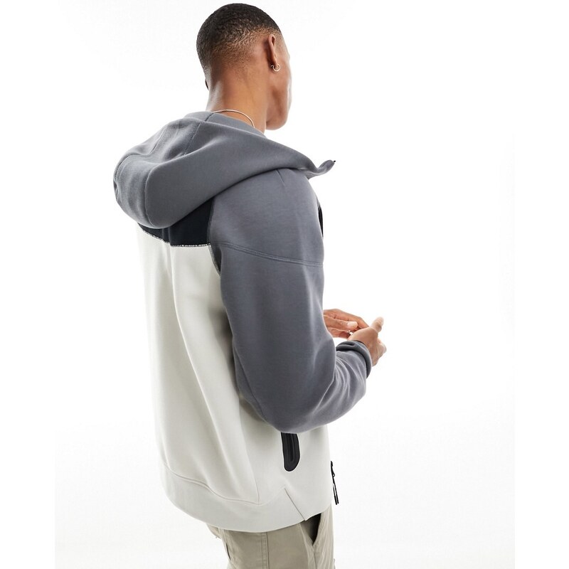 Nike - Tech Fleece - Felpa bianca, nera e grigia con cappuccio e chiusura con zip-Marrone