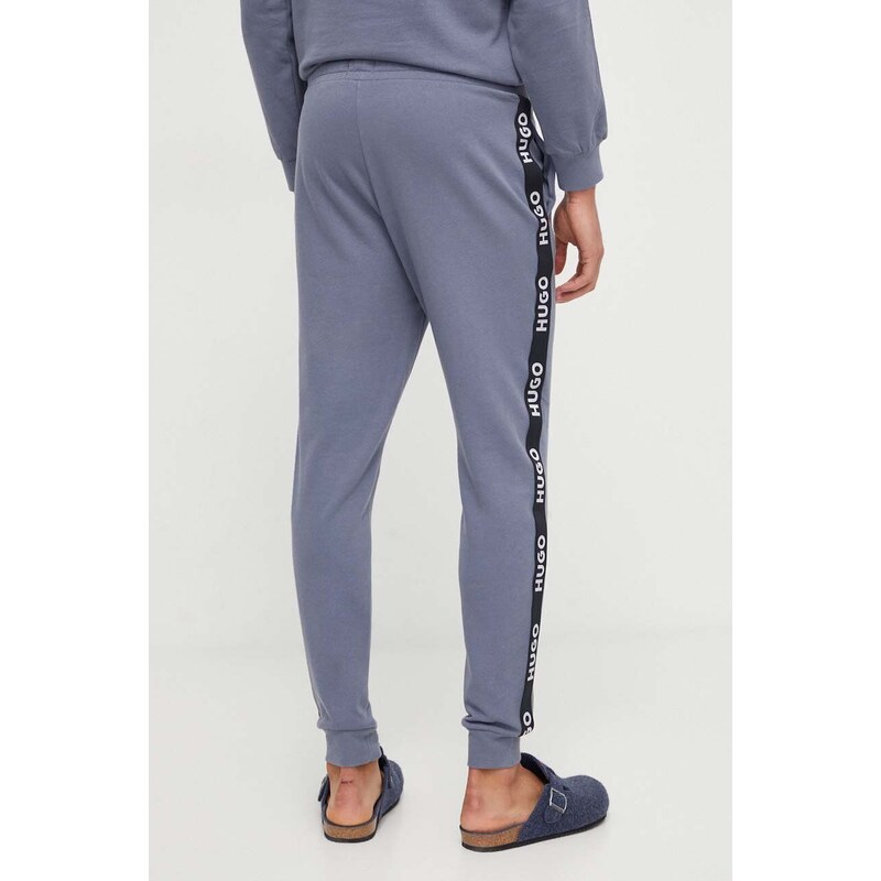 HUGO pantaloni lounge in cotone colore blu con applicazione