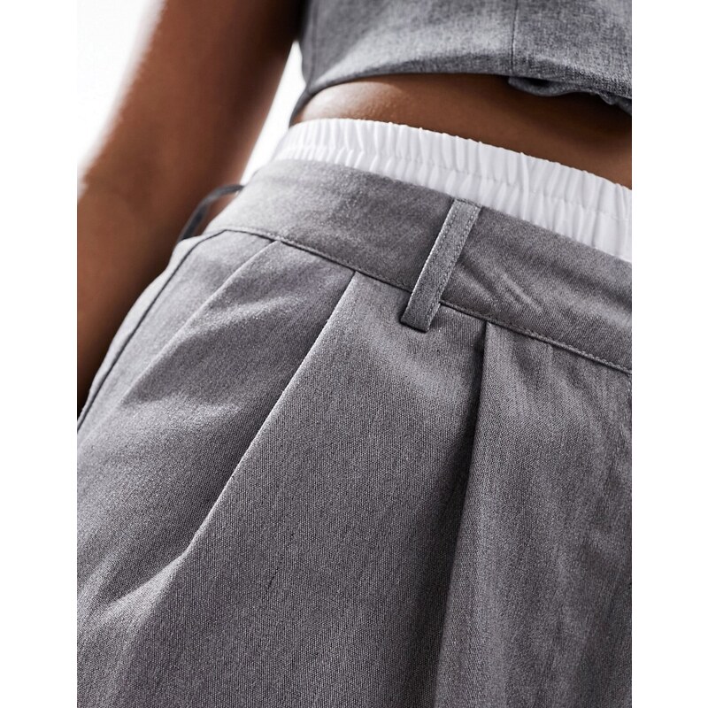 New Look - Pantaloni grigi con dettaglio stile boxer-Grigio