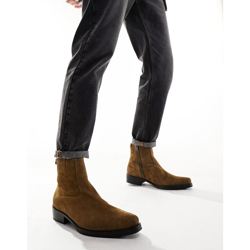 AllSaints - Booker - Stivali color cuoio in camoscio-Neutro