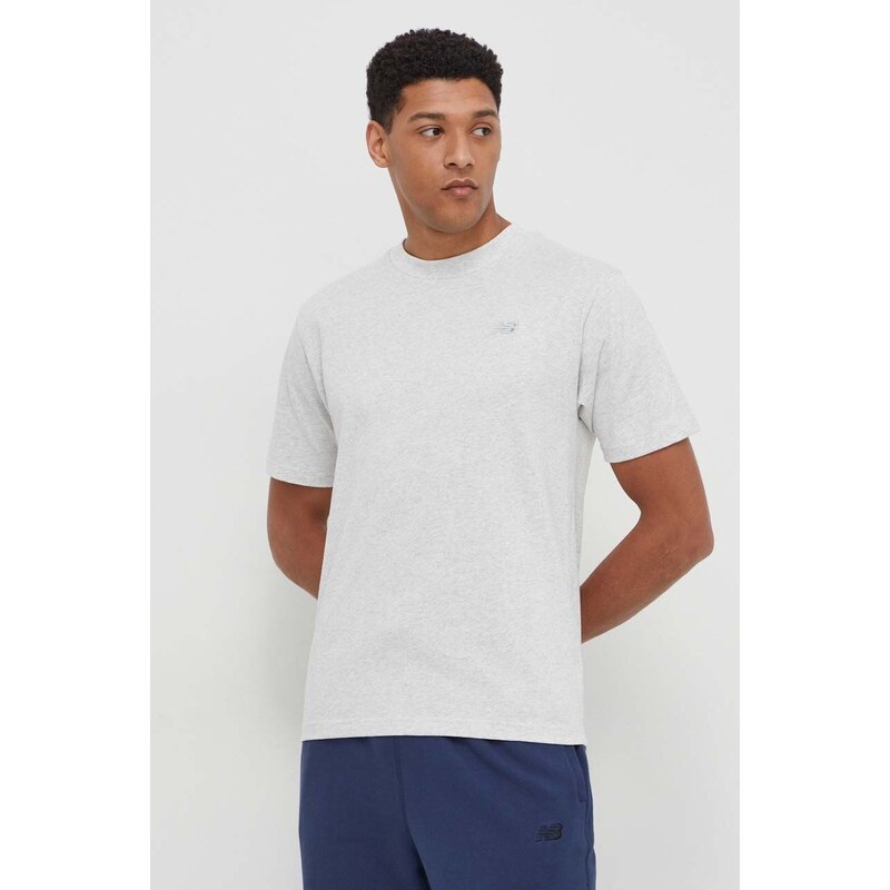 New Balance t-shirt in cotone uomo colore grigio con applicazione