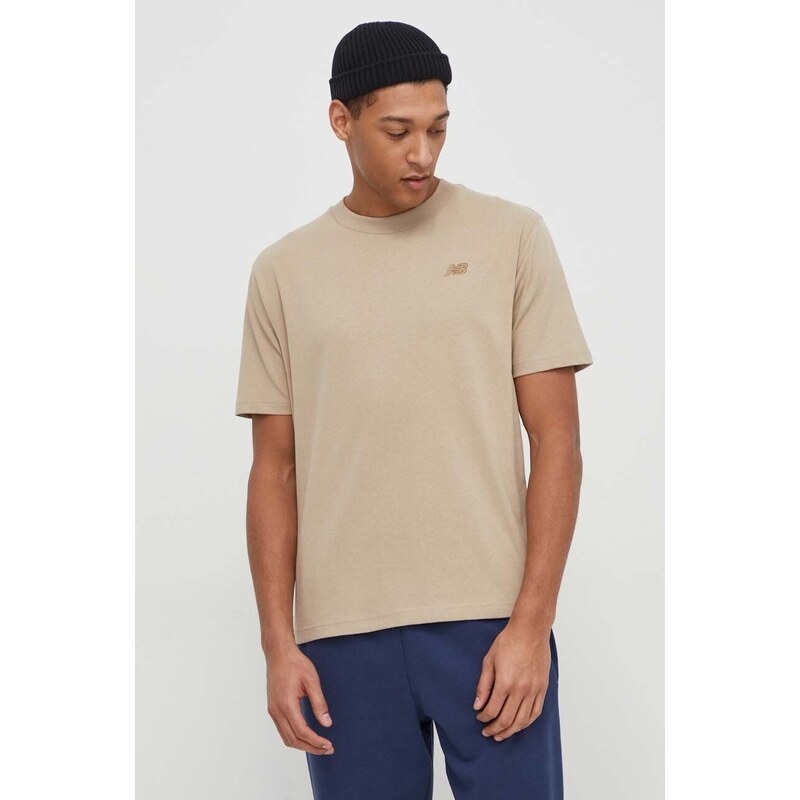 New Balance t-shirt in cotone uomo colore beige con applicazione