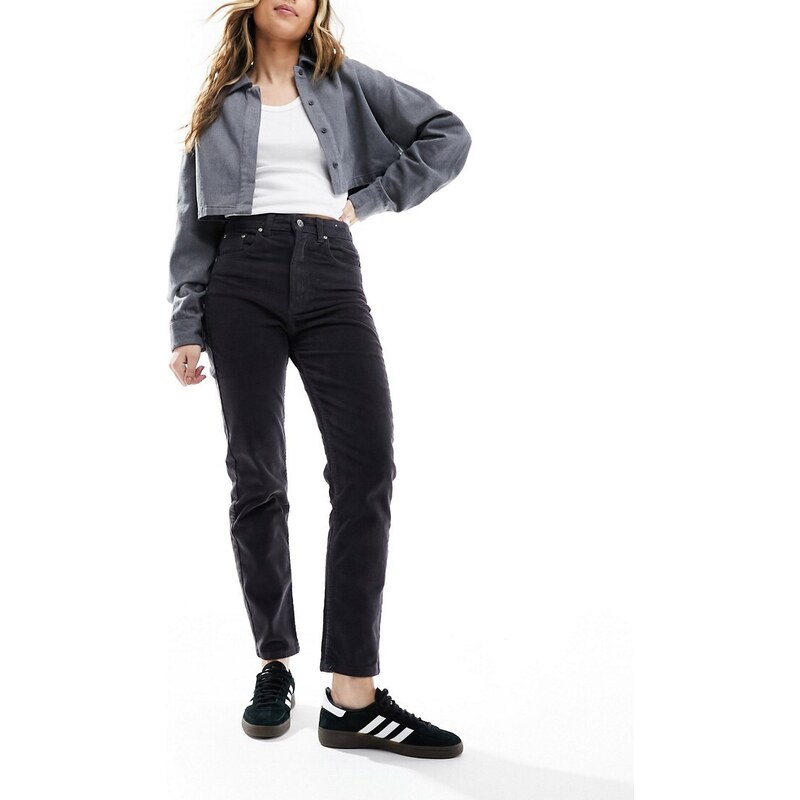 Pull&Bear - Mom jeans neri in velluto a coste-Nero