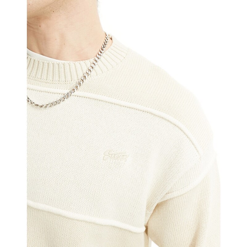 Pull&Bear - Maglione color sabbia chiaro con profili-Neutro