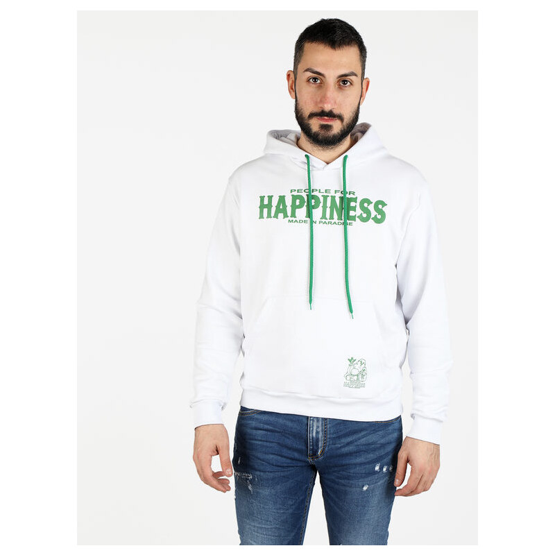 Happiness Felpa Sportiva Da Uomo Con Cappuccio Bianco Taglia L