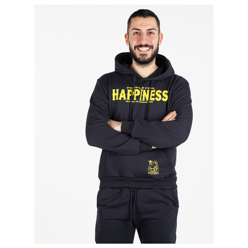 Happiness Felpa Sportiva Da Uomo Con Cappuccio Blu Taglia S