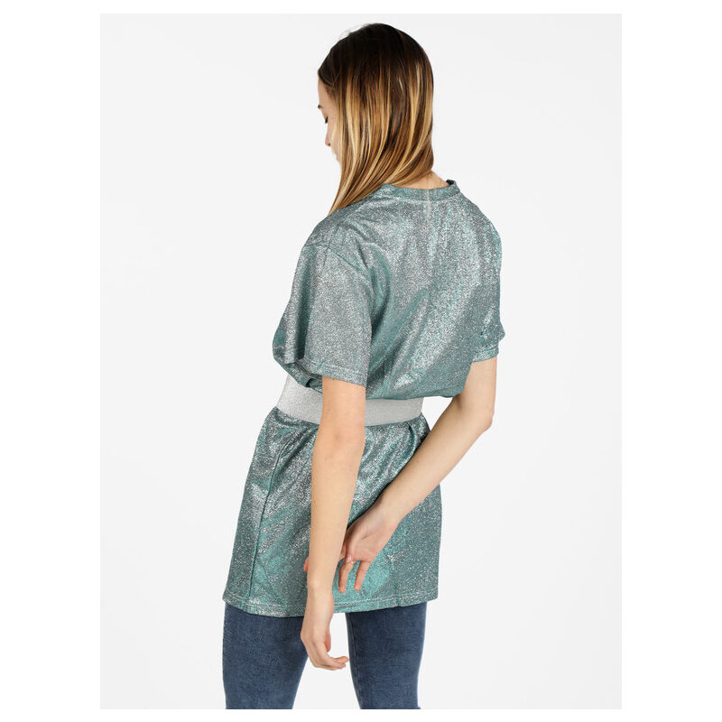 Solada Maxi T-shirt Donna Con Glitter Manica Corta Verde Taglia S/m